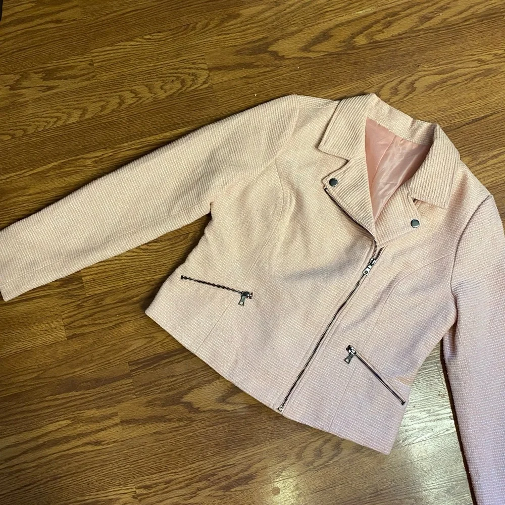 Vintage Y2K Tweed Pink Moto Jacket Size Large